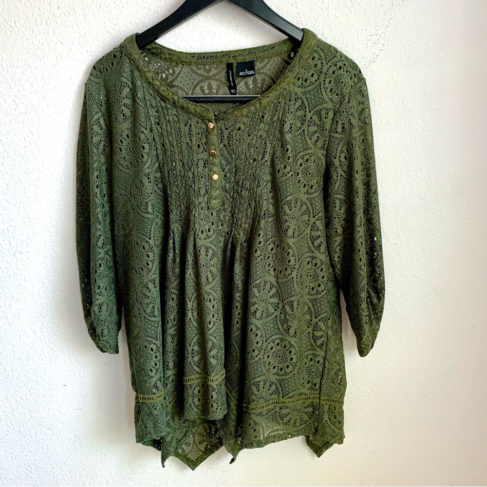 Forest Green Lace Blouse With Cami Size L